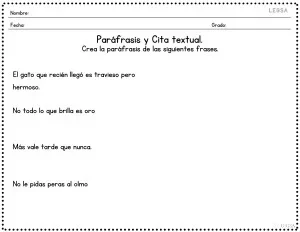Ejemplos de par&aacute;frasis para ni&ntilde;os